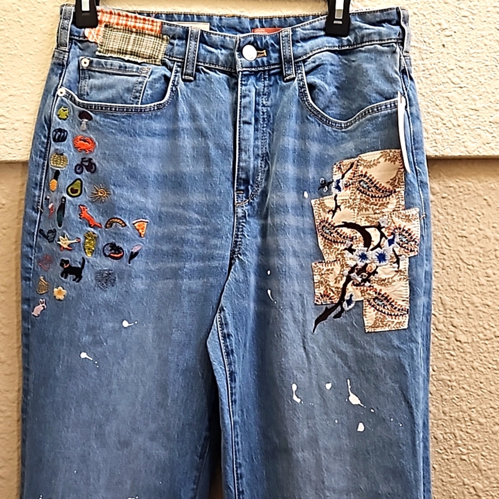 Anthropologie tall embellished patch jeans